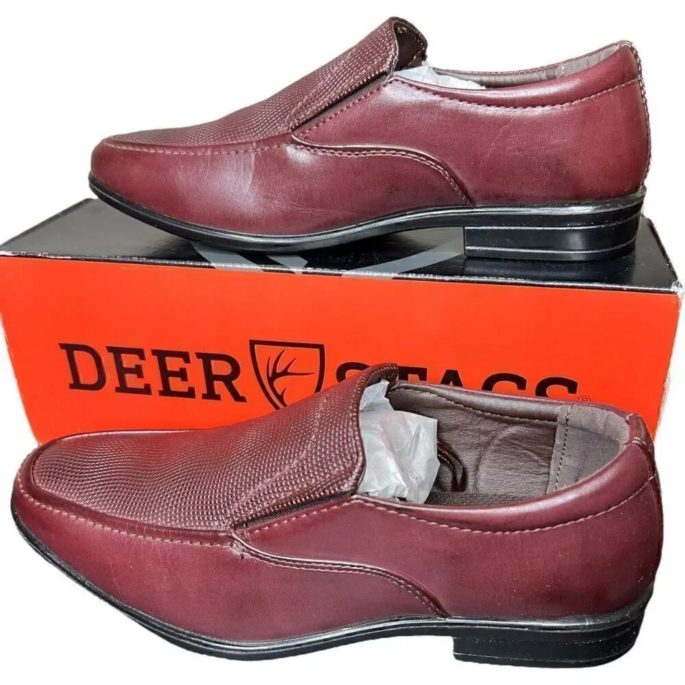 NEW Deer Stags Matteo Kids Burgundy Slip On Loafer 4M